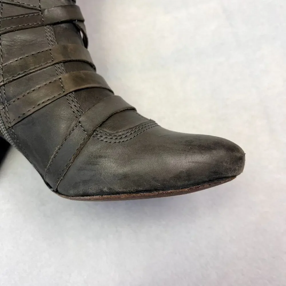 Corso Como Shoes Boots Womens 8 Gray Leather Strappy Buckle Punk Ankle
